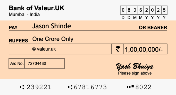 How to write a cheque for 1 crore rupees