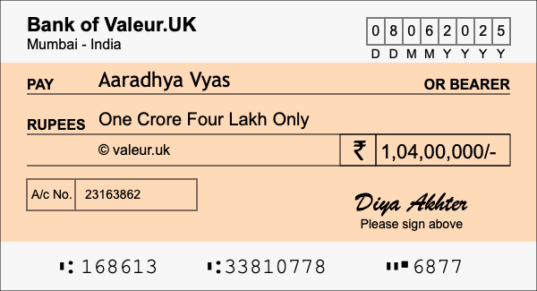 How to write a cheque for 1.04 crore rupees