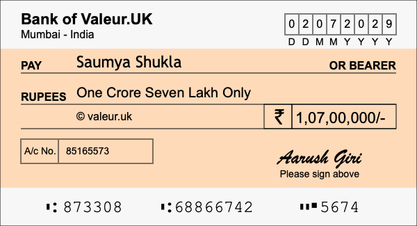 How to write a cheque for 1.07 crore rupees