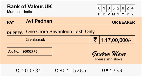 How to write a cheque for 1.17 crore rupees