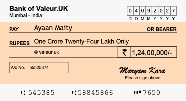 How to write a cheque for 1.24 crore rupees