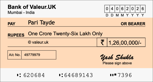 How to write a cheque for 1.26 crore rupees