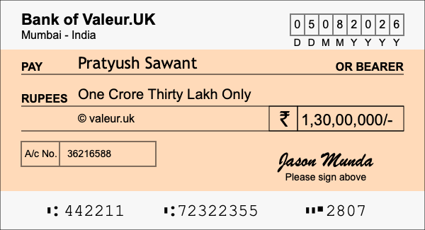 How to write a cheque for 1.3 crore rupees