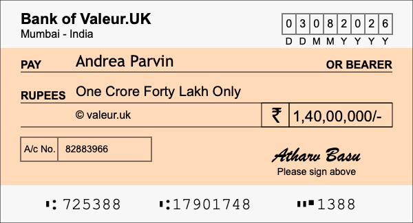 How to write a cheque for 1.4 crore rupees