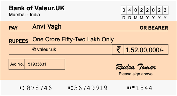 How to write a cheque for 1.52 crore rupees
