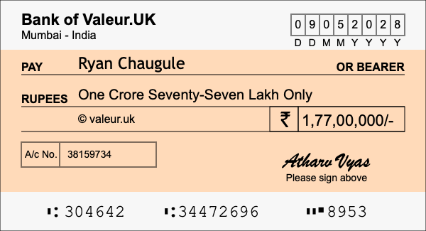 How to write a cheque for 1.77 crore rupees