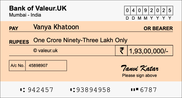 How to write a cheque for 1.93 crore rupees