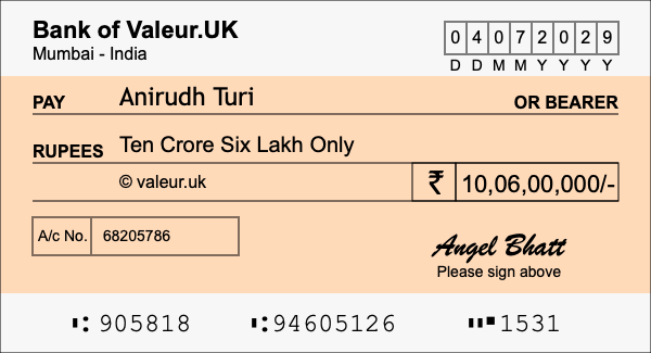 How to write a cheque for 10.06 crore rupees