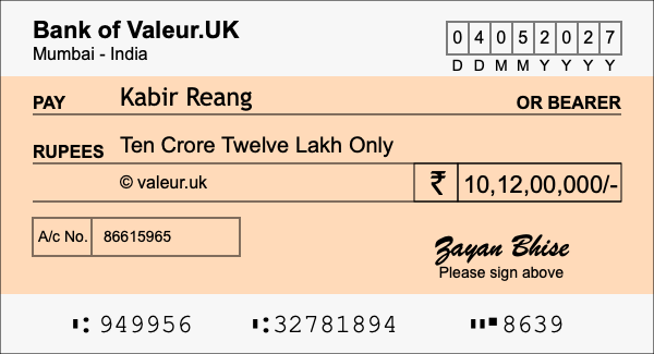 How to write a cheque for 10.12 crore rupees