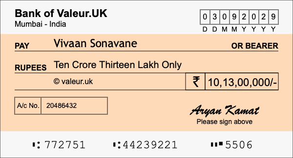 How to write a cheque for 10.13 crore rupees