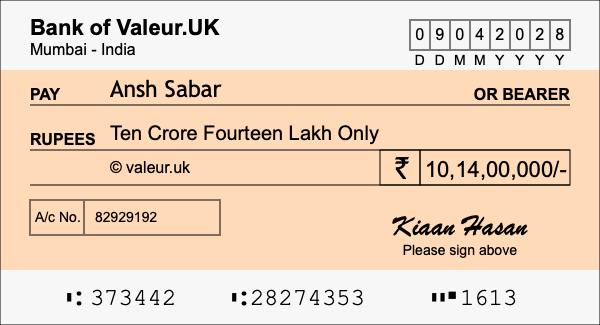 How to write a cheque for 10.14 crore rupees