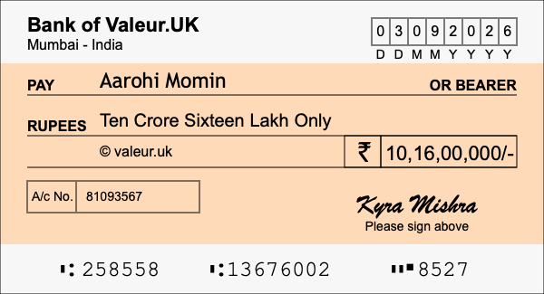 How to write a cheque for 10.16 crore rupees