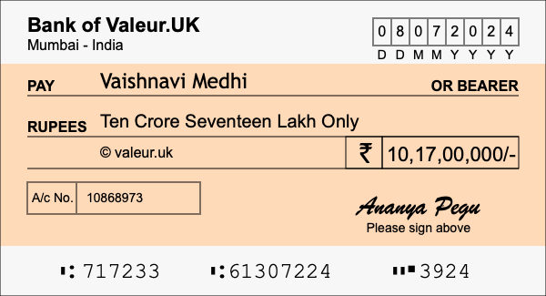 How to write a cheque for 10.17 crore rupees