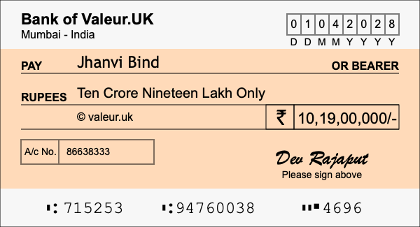 How to write a cheque for 10.19 crore rupees