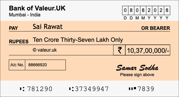 How to write a cheque for 10.37 crore rupees