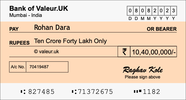 How to write a cheque for 10.4 crore rupees