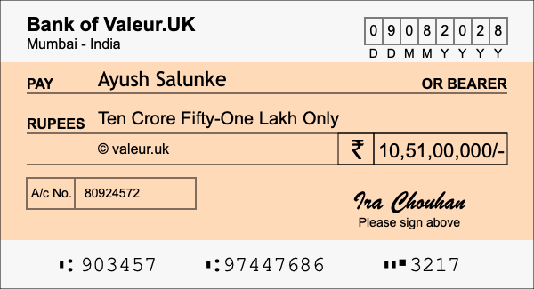 How to write a cheque for 10.51 crore rupees