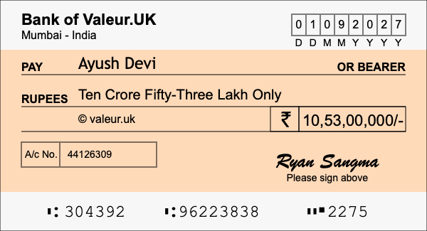 How to write a cheque for 10.53 crore rupees