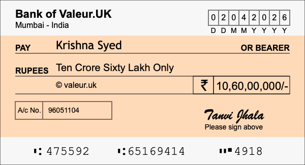 How to write a cheque for 10.6 crore rupees