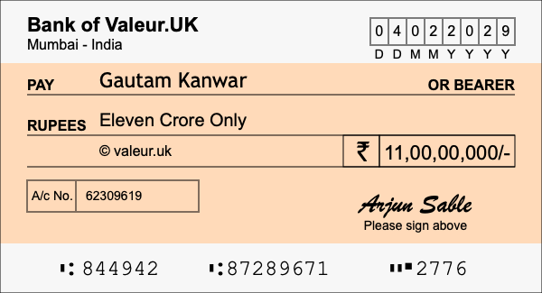 How to write a cheque for 11 crore rupees How to write a cheque for 11 crore rupees