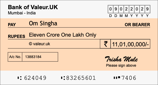 How to write a cheque for 11.01 crore rupees How to write a cheque for 11.01 crore rupees
