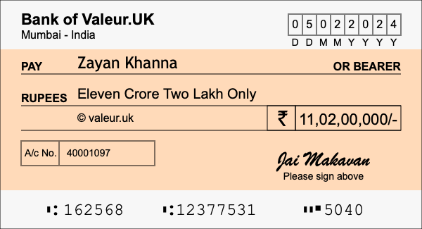 How to write a cheque for 11.02 crore rupees How to write a cheque for 11.02 crore rupees