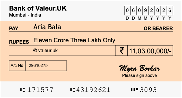 How to write a cheque for 11.03 crore rupees How to write a cheque for 11.03 crore rupees