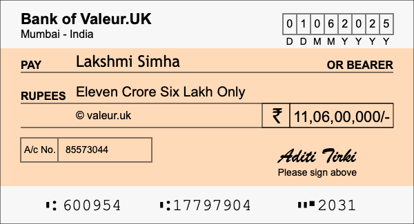 How to write a cheque for 11.06 crore rupees How to write a cheque for 11.06 crore rupees