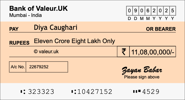 How to write a cheque for 11.08 crore rupees How to write a cheque for 11.08 crore rupees