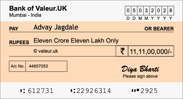 How to write a cheque for 11.11 crore rupees How to write a cheque for 11.11 crore rupees