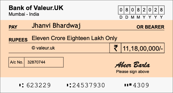 How to write a cheque for 11.18 crore rupees How to write a cheque for 11.18 crore rupees
