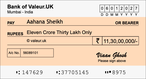 How to write a cheque for 11.3 crore rupees How to write a cheque for 11.3 crore rupees