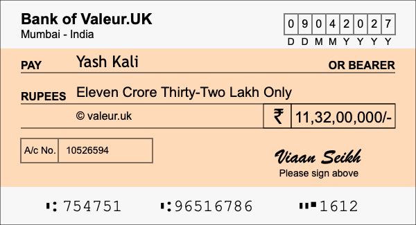 How to write a cheque for 11.32 crore rupees How to write a cheque for 11.32 crore rupees