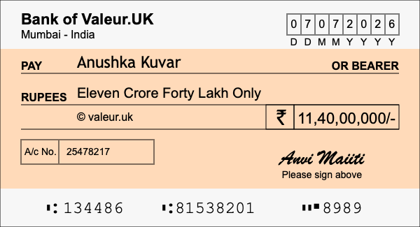How to write a cheque for 11.4 crore rupees How to write a cheque for 11.4 crore rupees