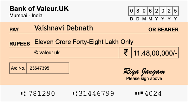 How to write a cheque for 11.48 crore rupees How to write a cheque for 11.48 crore rupees