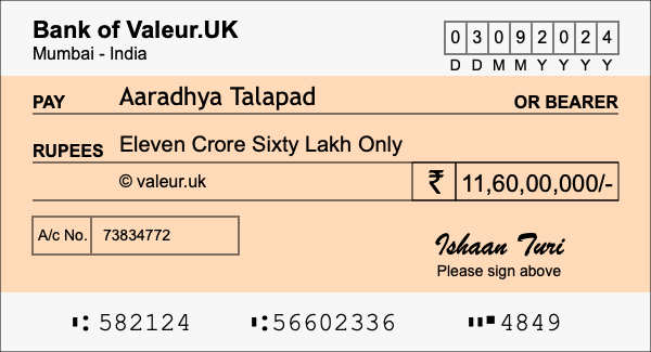 How to write a cheque for 11.6 crore rupees