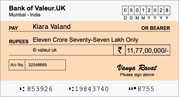 How to write a cheque for 11.77 crore rupees How to write a cheque for 11.77 crore rupees