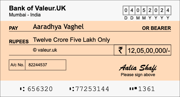 How to write a cheque for 12.05 crore rupees How to write a cheque for 12.05 crore rupees