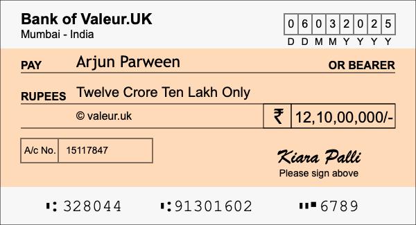 How to write a cheque for 12.1 crore rupees How to write a cheque for 12.1 crore rupees