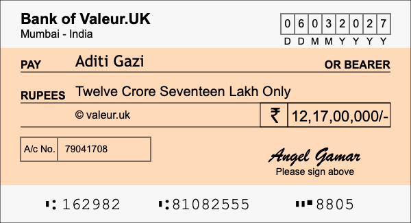 How to write a cheque for 12.17 crore rupees