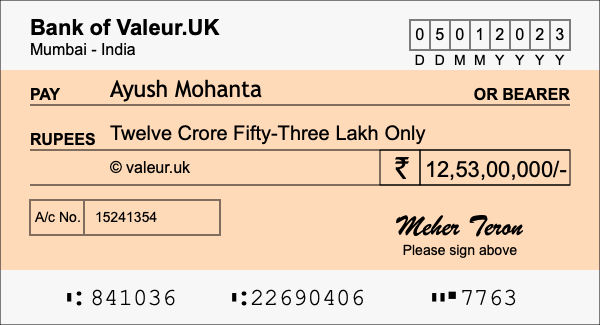 How to write a cheque for 12.53 crore rupees