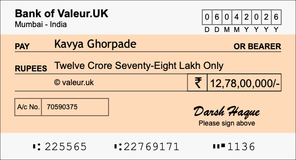 How to write a cheque for 12.78 crore rupees How to write a cheque for 12.78 crore rupees