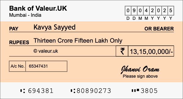 How to write a cheque for 13.15 crore rupees How to write a cheque for 13.15 crore rupees