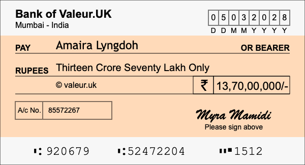 How to write a cheque for 13.7 crore rupees