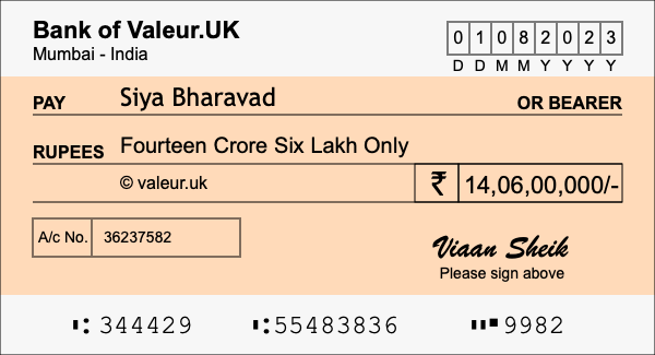 How to write a cheque for 14.06 crore rupees How to write a cheque for 14.06 crore rupees