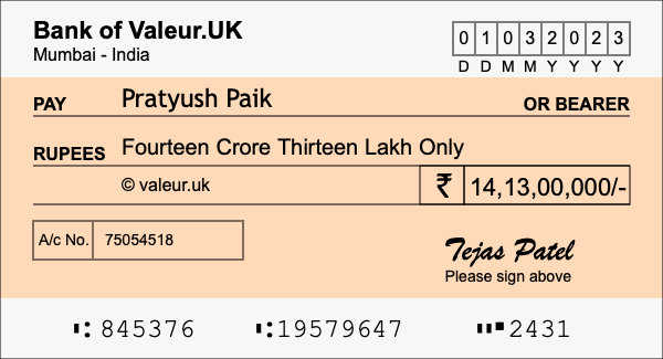 How to write a cheque for 14.13 crore rupees How to write a cheque for 14.13 crore rupees