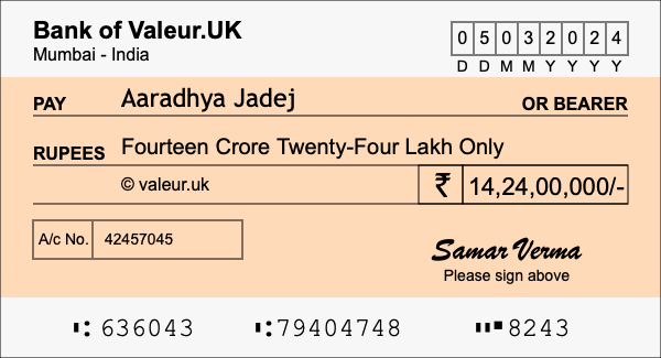How to write a cheque for 14.24 crore rupees How to write a cheque for 14.24 crore rupees