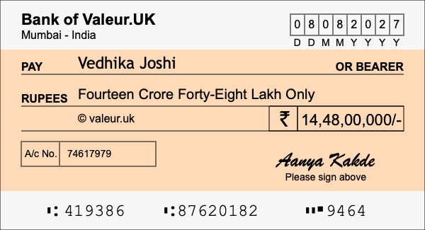 How to write a cheque for 14.48 crore rupees How to write a cheque for 14.48 crore rupees
