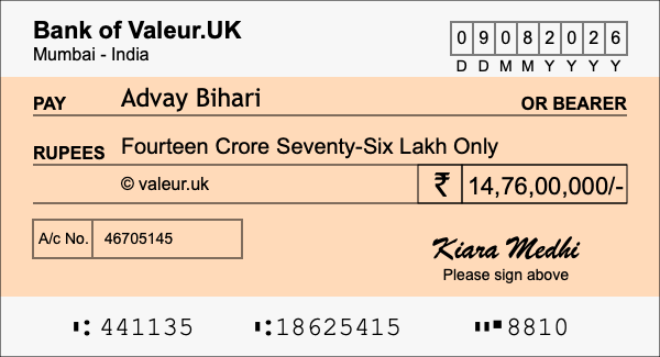 How to write a cheque for 14.76 crore rupees How to write a cheque for 14.76 crore rupees