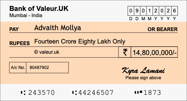 How to write a cheque for 14.8 crore rupees How to write a cheque for 14.8 crore rupees